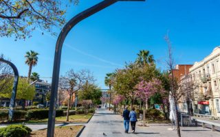 Badalona, Spain-May 2, 2023. Plaza Pompeu Fabra in the city centre of Badalona, Spain.